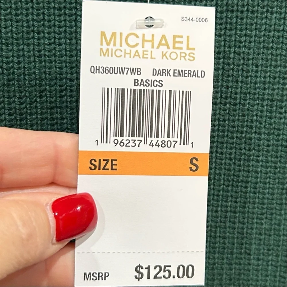 NEW Michael Kors Dark Green Sweater with Gold Shoulder Zippers Size: Small NWT